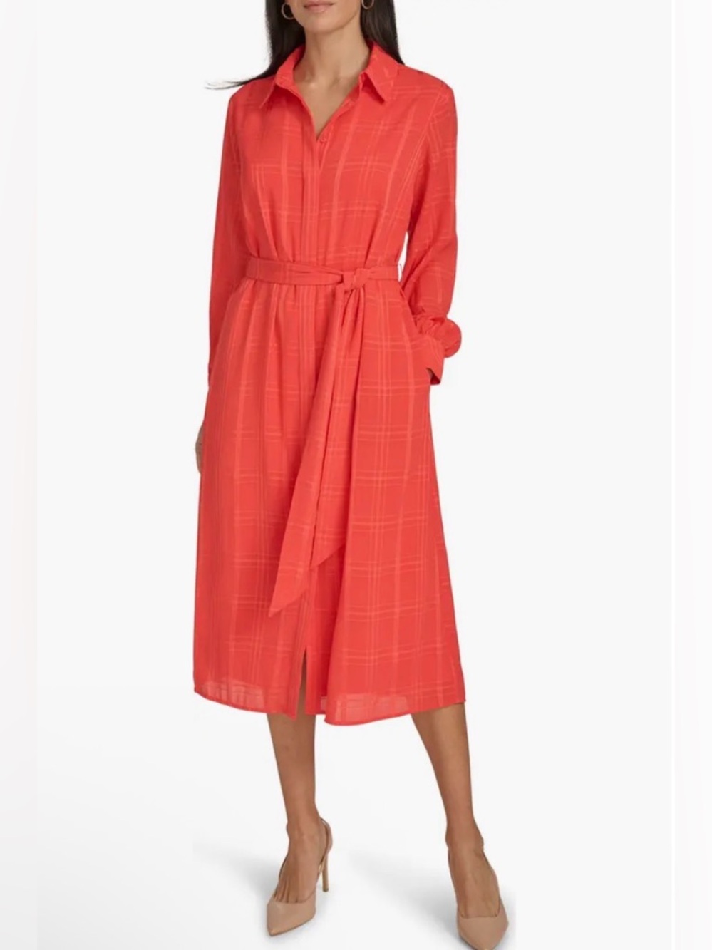 Calvin Klein Plaid Long Sleeve Chiffon
Shirtdress